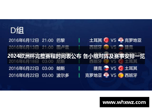 2024欧洲杯完整赛程时间表公布 各小组对阵及赛事安排一览