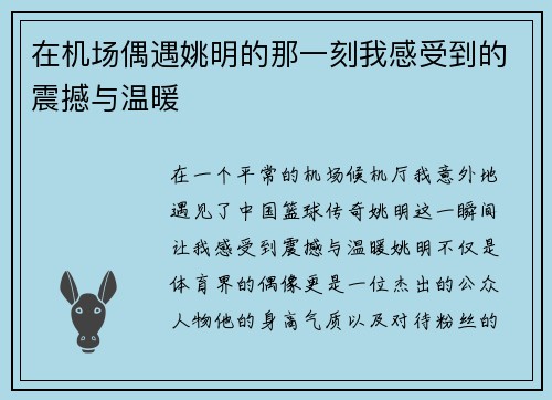 在机场偶遇姚明的那一刻我感受到的震撼与温暖